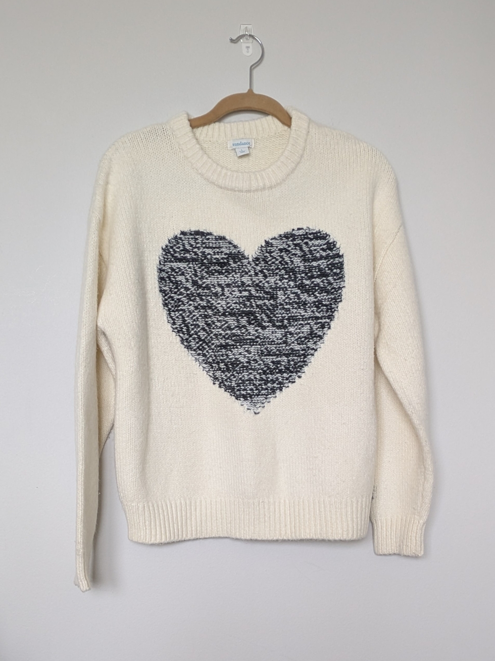 Sundance Cream Crewneck Sweater with Black Marled Heart
